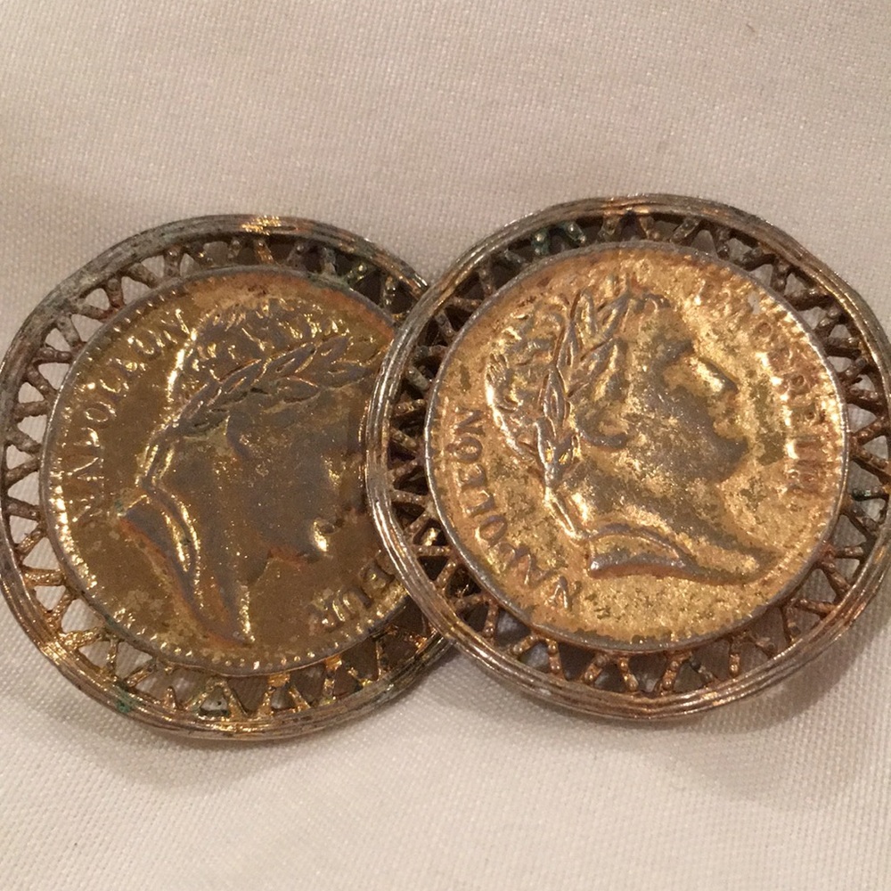 Vintage Large Napoleon Coin Clip Earrings